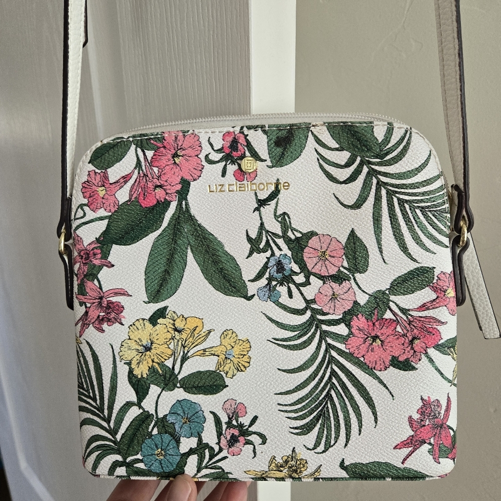 Liz Claiborne Floral Crossbody Bag - White and Multicolor